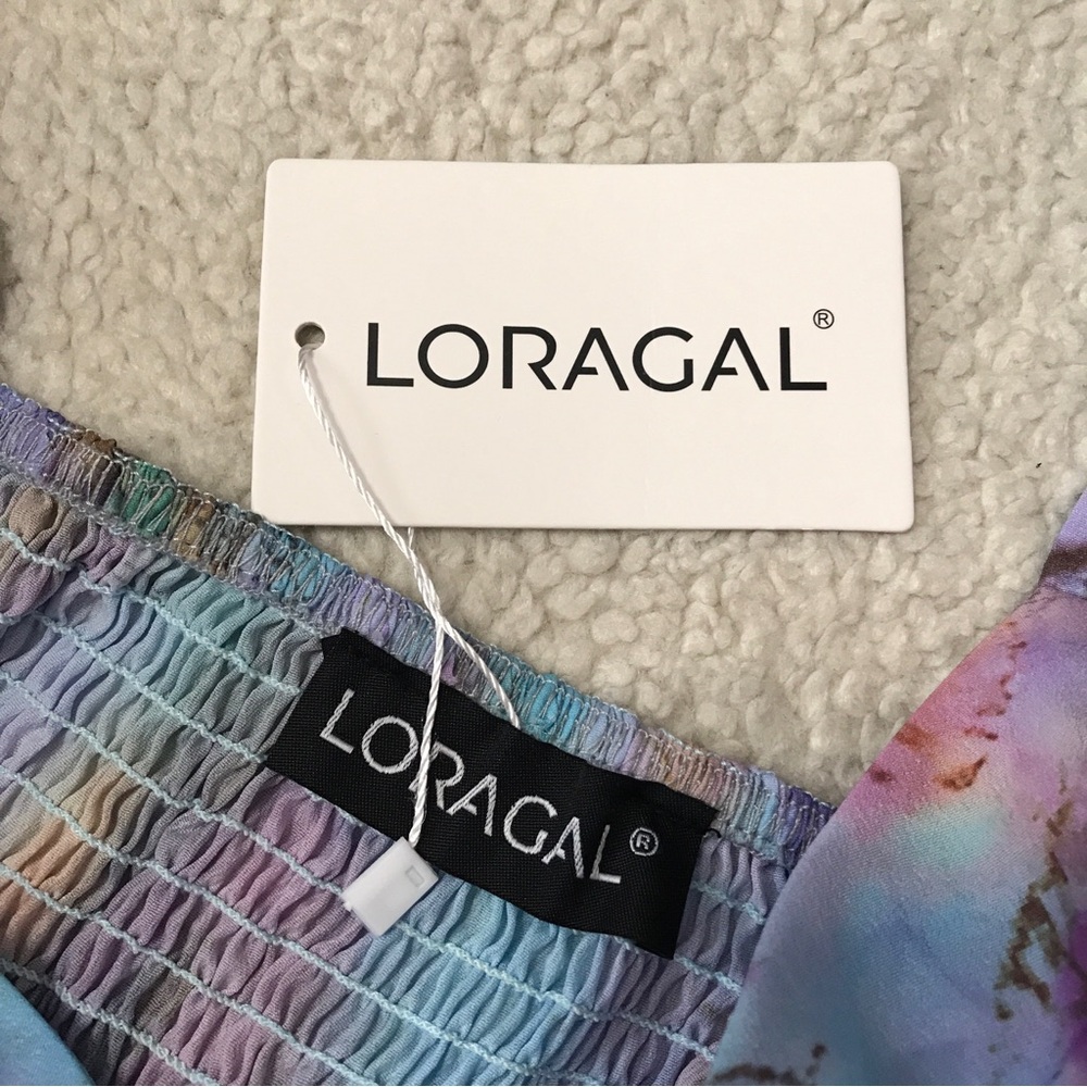 Deep V Neck Cutout Maxi Dress Asymmetrical High Slit Blue Multicolor Size M - Picture 4 of 14